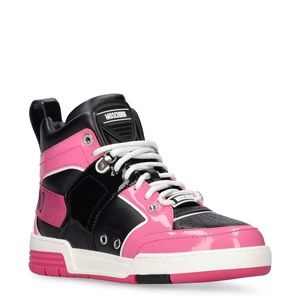 Pink/Black Moschino Leather High Top Sneakers